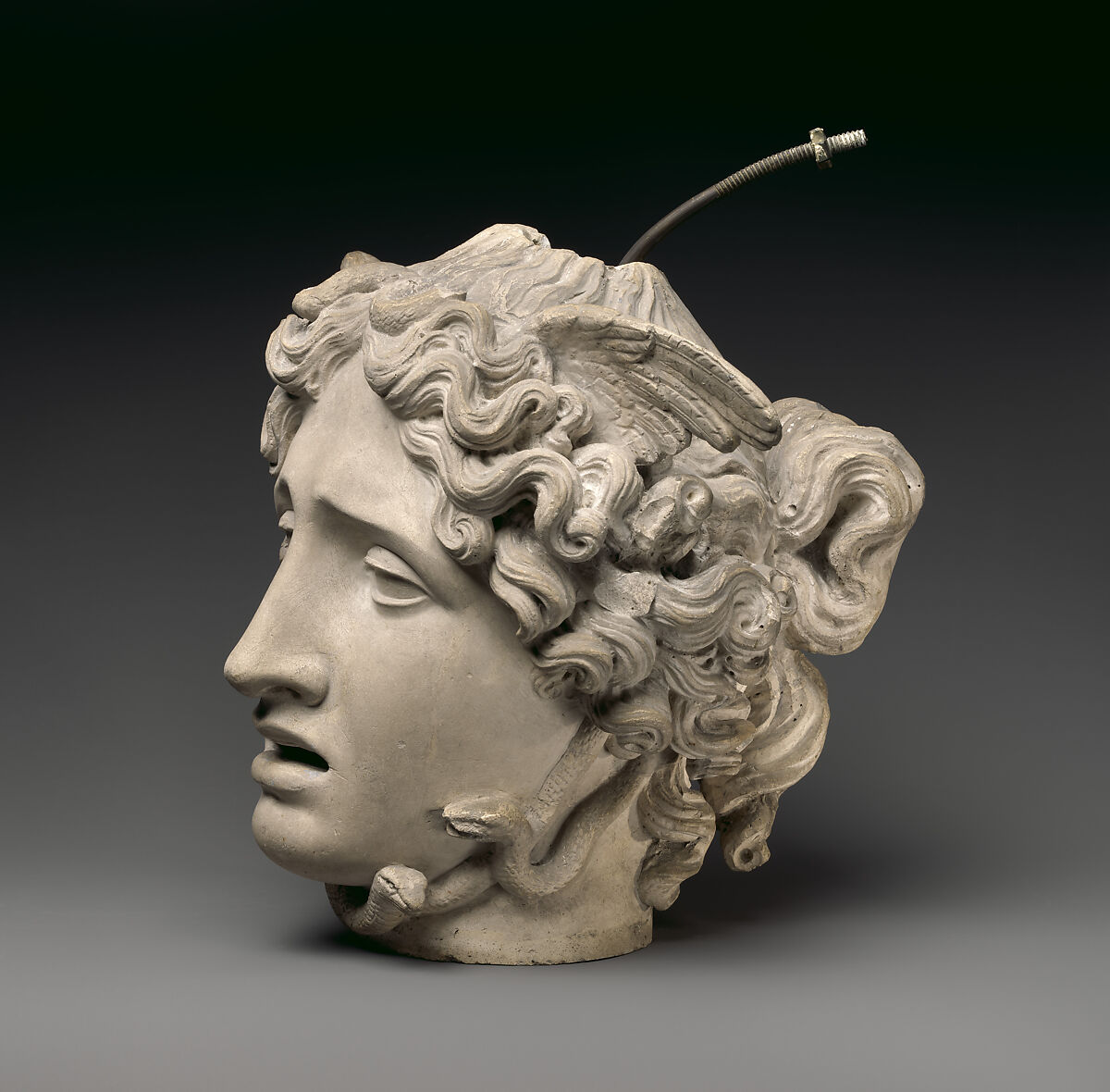 Head of Medusa, Studio of Antonio Canova (Italian, Possagno 1757–1822 Venice), Plaster cast, with modern metal rod, Italian, Rome 