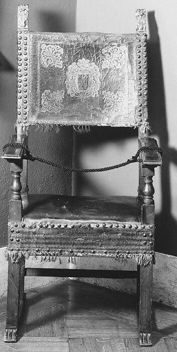 Armchair, Walnut, leather, Italian 