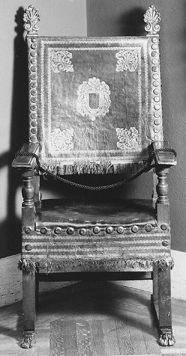 Armchair, Walnut, leather, Italian 