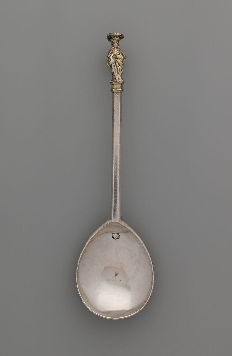 Apostle spoon: St. Bartholomew, William Cawdell (British, 1560–1625), Silver, partly gilded, British, London 