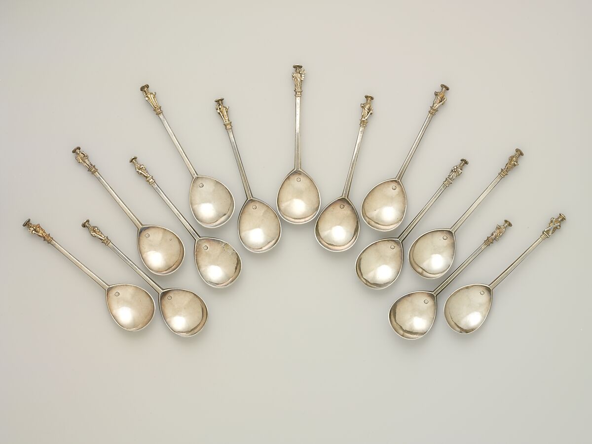 Apostle spoon: St. Bartholomew, William Cawdell (British, 1560–1625), Silver, partly gilded, British, London