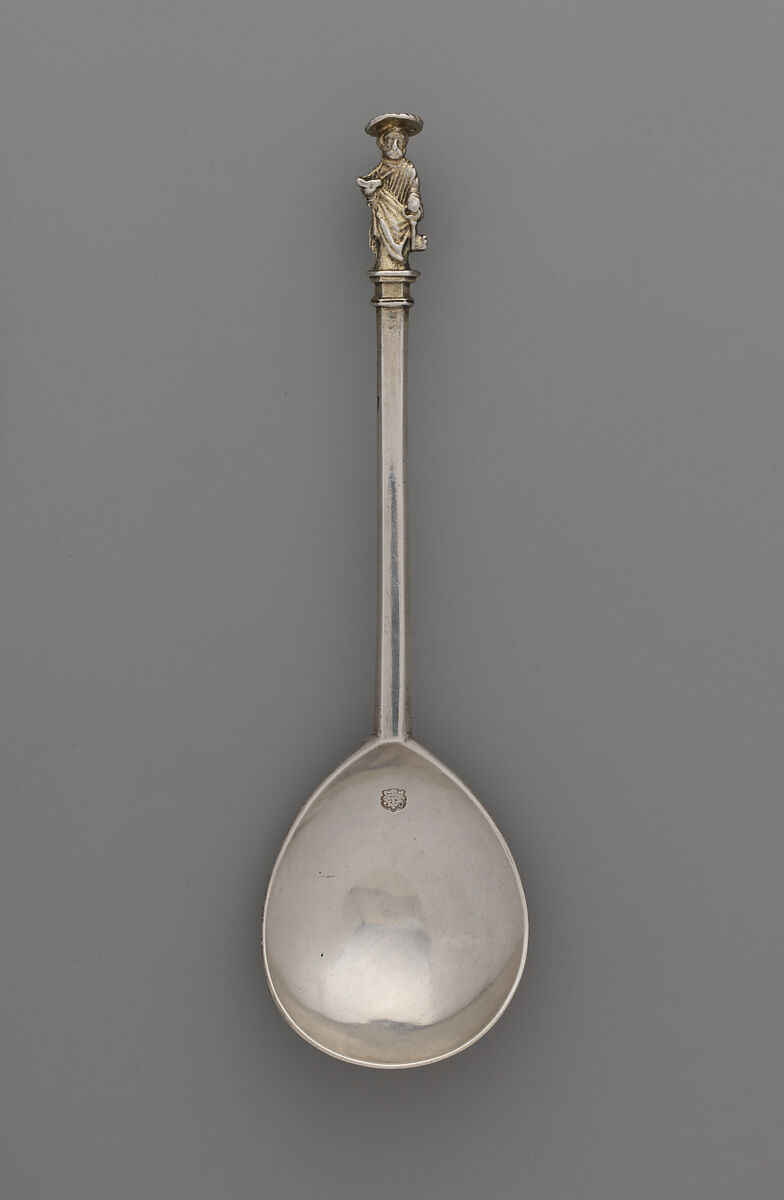 Apostle spoon: St. Peter, William Cawdell (British, 1560–1625), Silver, partly gilded, British, London 