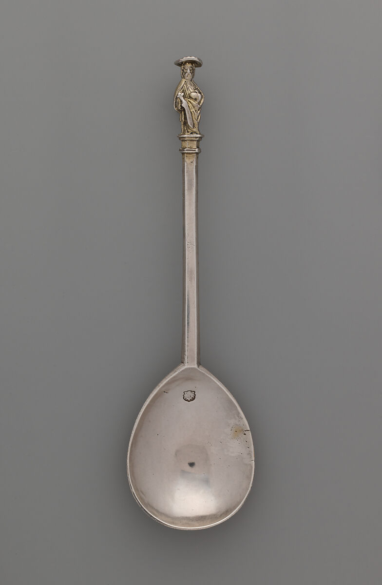 Apostle spoon: St. James the Great, William Cawdell (British, 1560–1625), Silver, partly gilded, British, London 