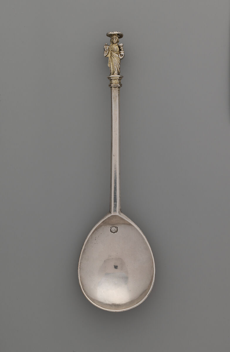 Apostle spoon: St. John, William Cawdell (British, 1560–1625), Silver, partly gilded, British, London 