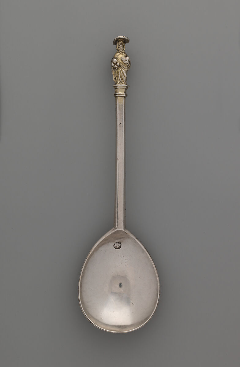 Apostle spoon: St. Matthew, William Cawdell (British, 1560–1625), Silver, partly gilded, British, London 