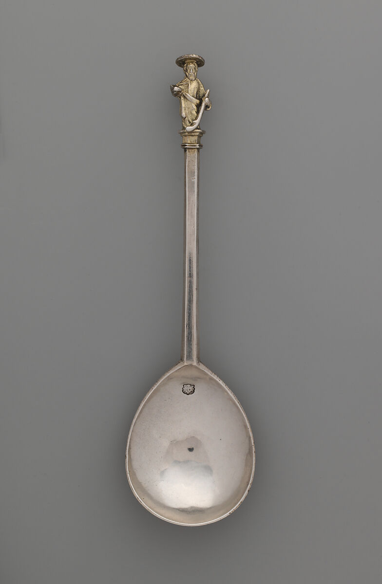 Apostle spoon: St. James the Less, William Cawdell (British, 1560–1625), Silver, partly gilded, British, London 