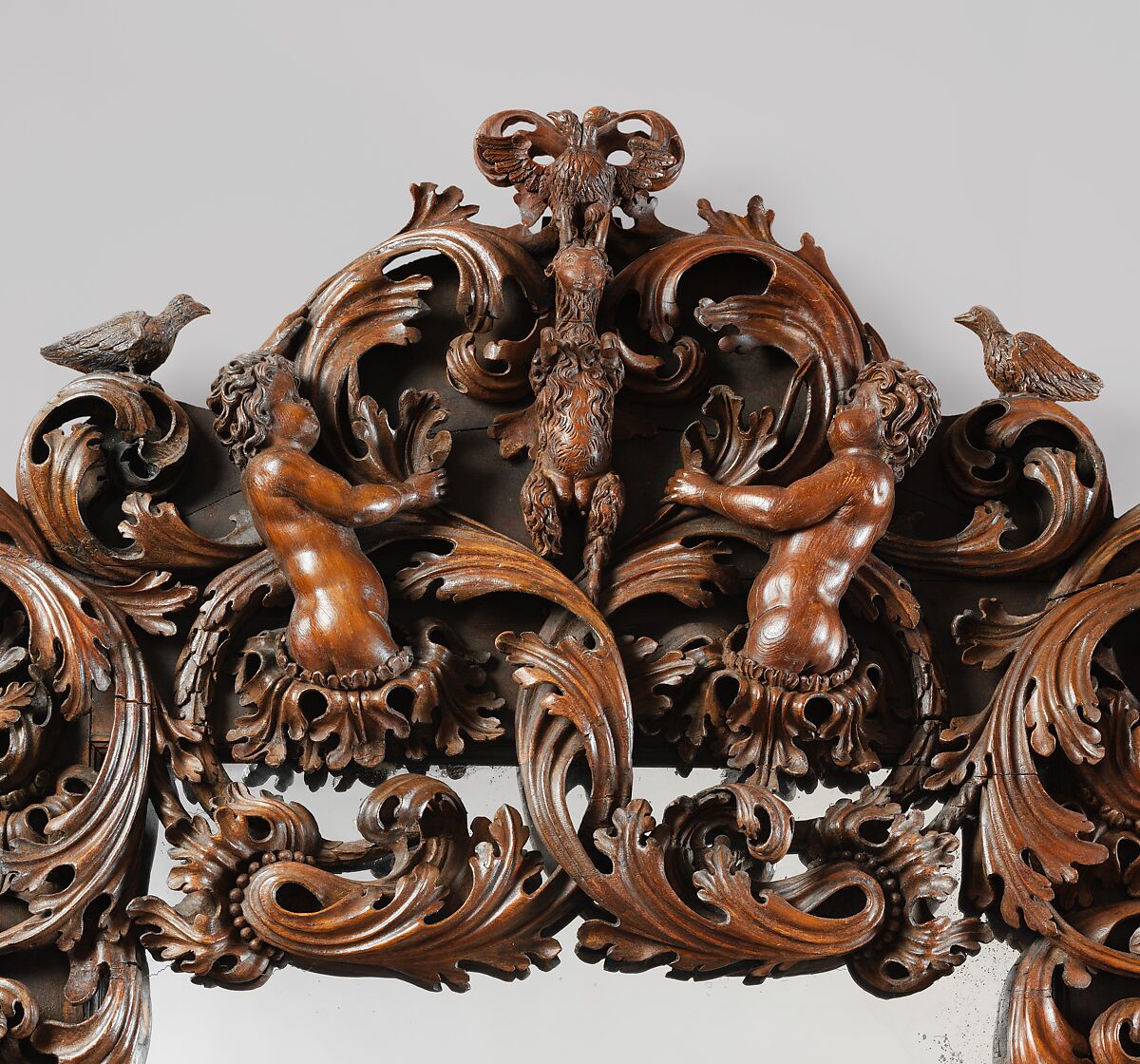 Mirror, Dark-stained pine; replaced mirror glass, German, Danzig (Gdansk)