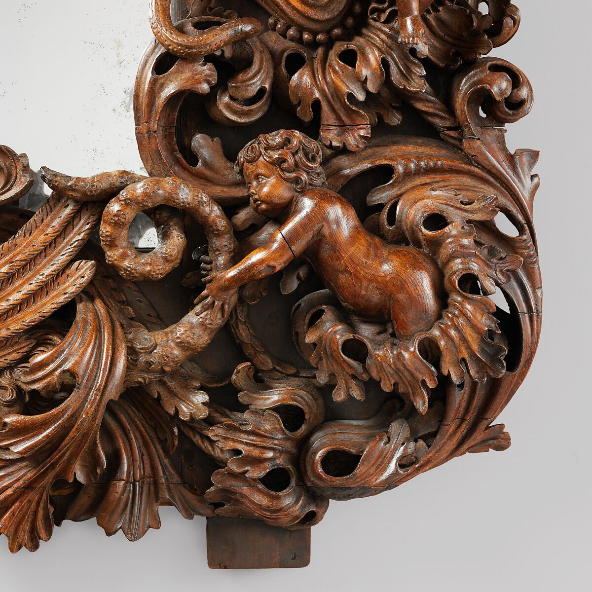 Mirror, Dark-stained pine; replaced mirror glass, German, Danzig (Gdansk)