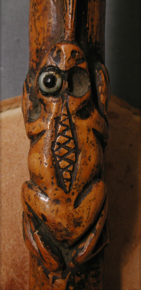 Walking stick with a female nude and a Breton sabot on the handle, Paul Gauguin (French, Paris 1848–1903 Atuona, Hiva Oa, Marquesas Islands), Boxwood, mother-of-pearl [Pinctada margaritifera (black-lip pearl oyster)], glass, and iron, French