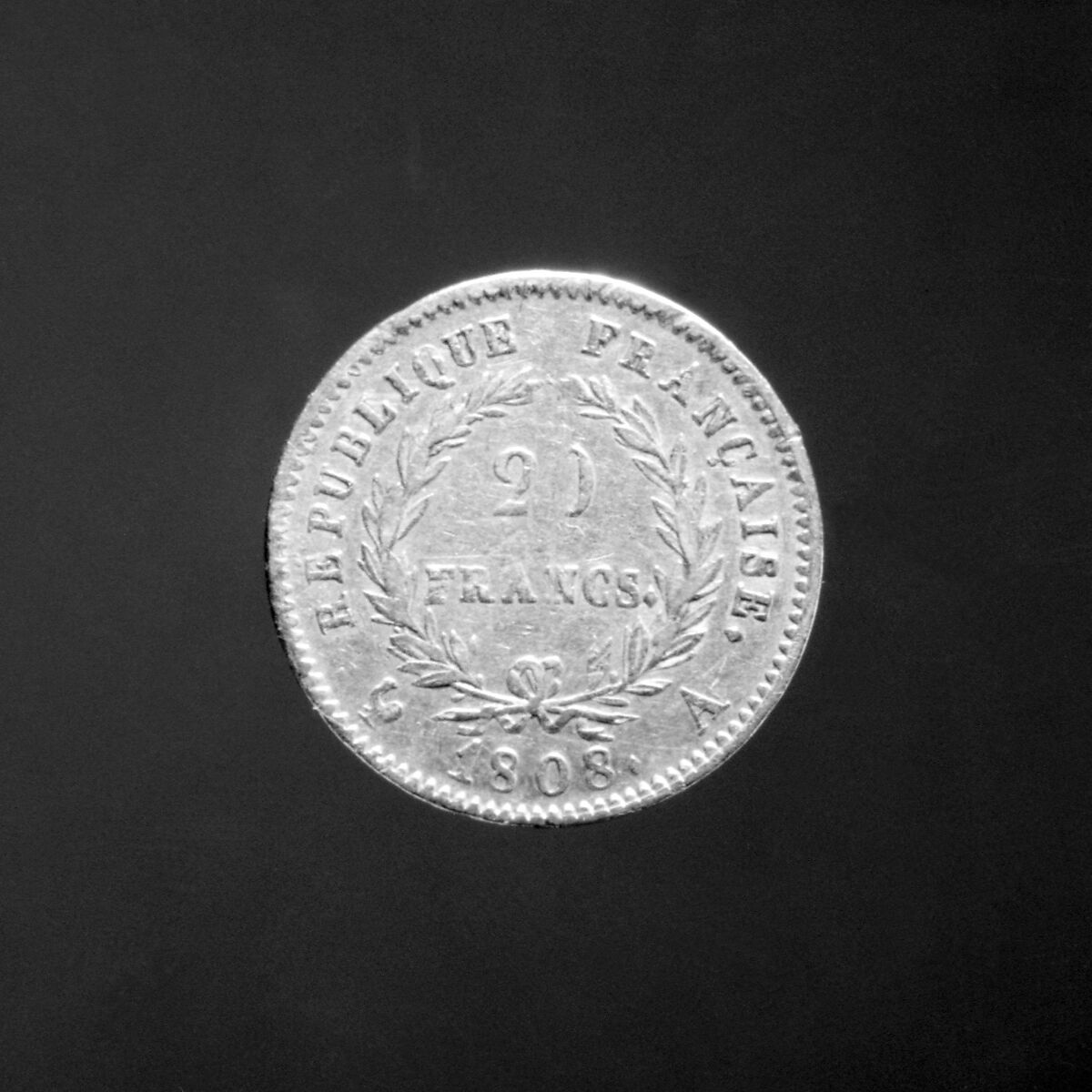 20-franc piece, Napoleon I, brockage reverse, Medalist: Jean-Pierre Droz (French, La Chaux-de-Fonds, Neuchâtel 1746–1823 Paris), Gold, French