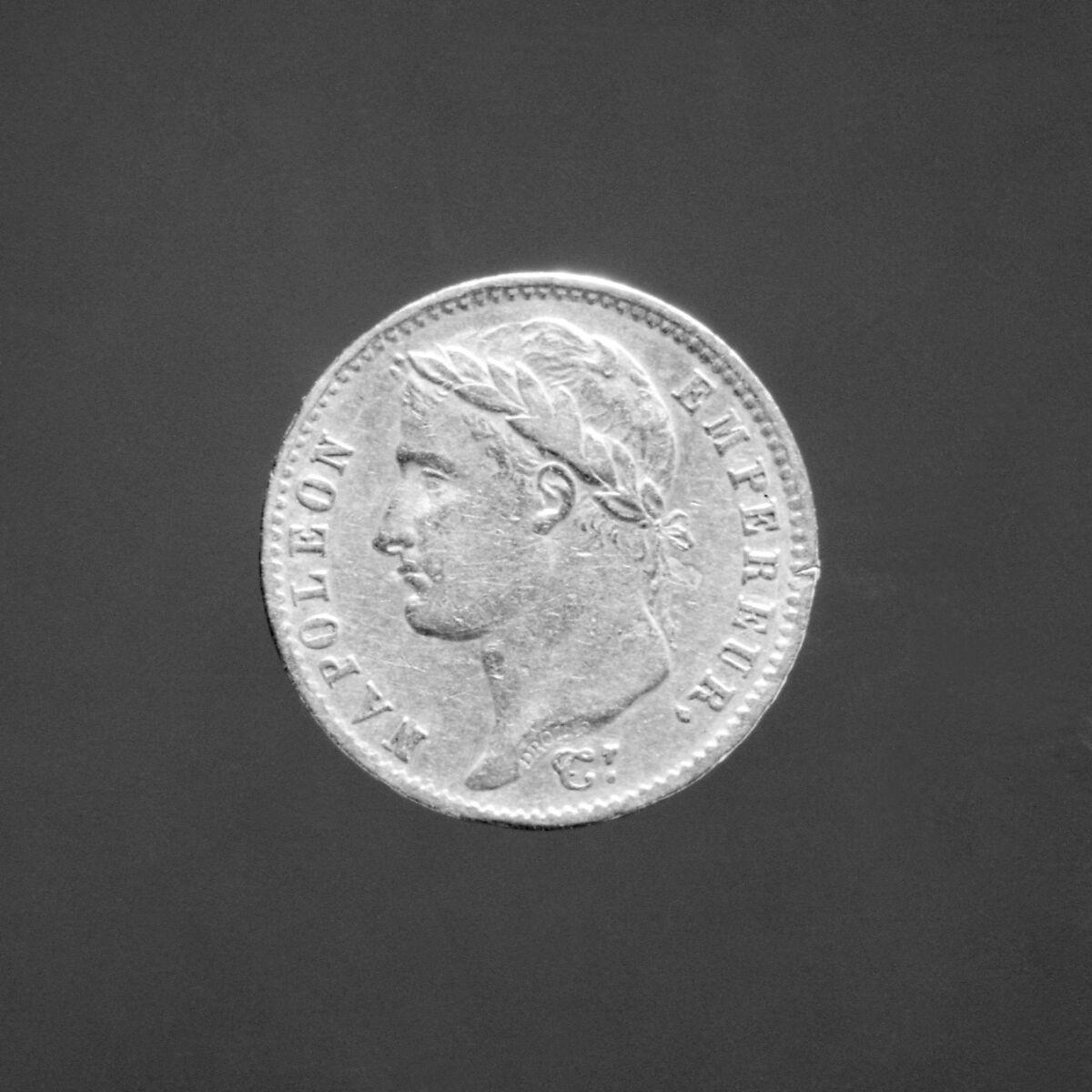 20-franc piece, Napoleon I, brockage reverse, Medalist: Jean-Pierre Droz (French, La Chaux-de-Fonds, Neuchâtel 1746–1823 Paris), Gold, French 