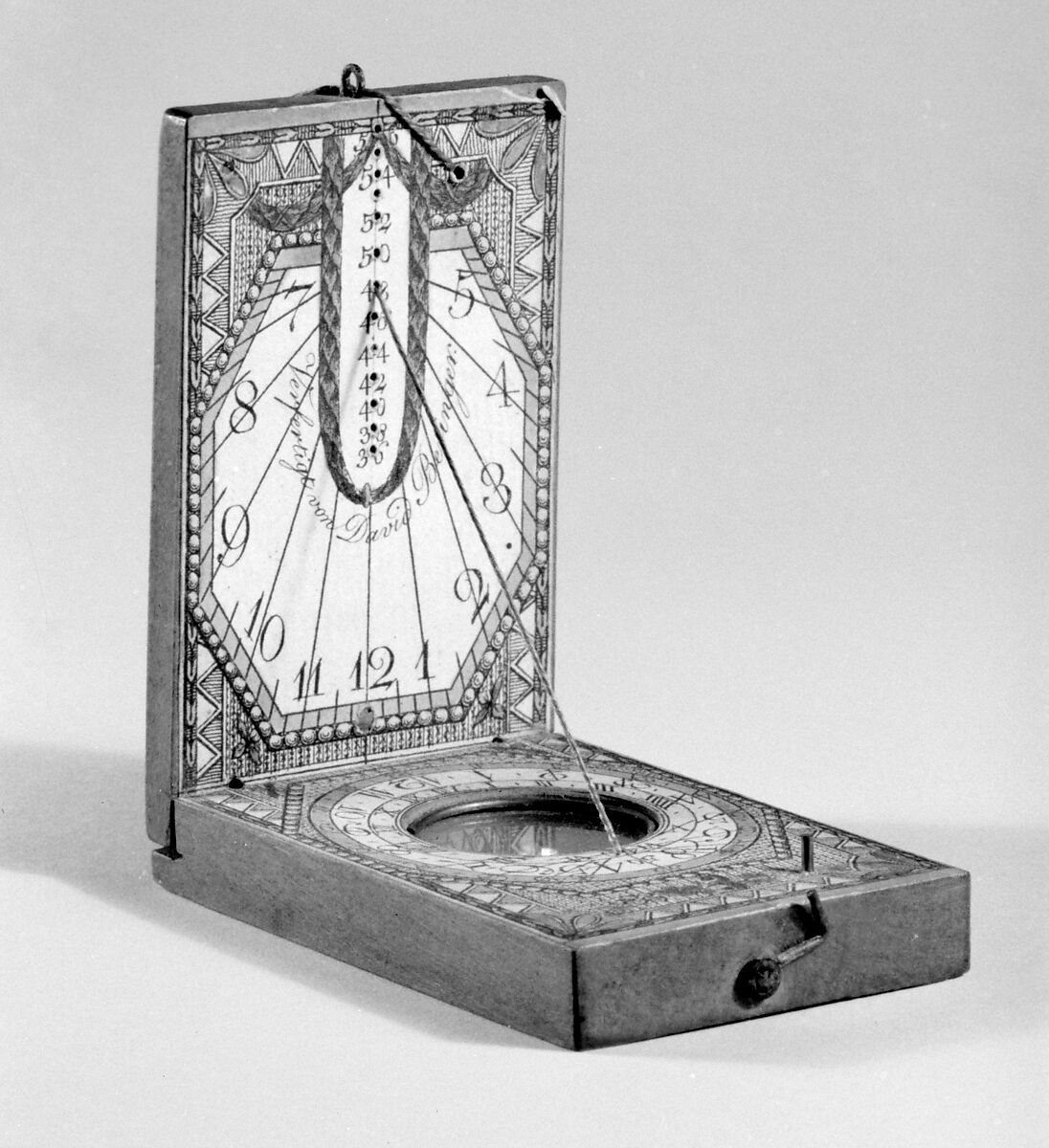 Portable diptych sundial, David Beringer (1756–1821), Fruitwood and paper, German, Nuremberg 