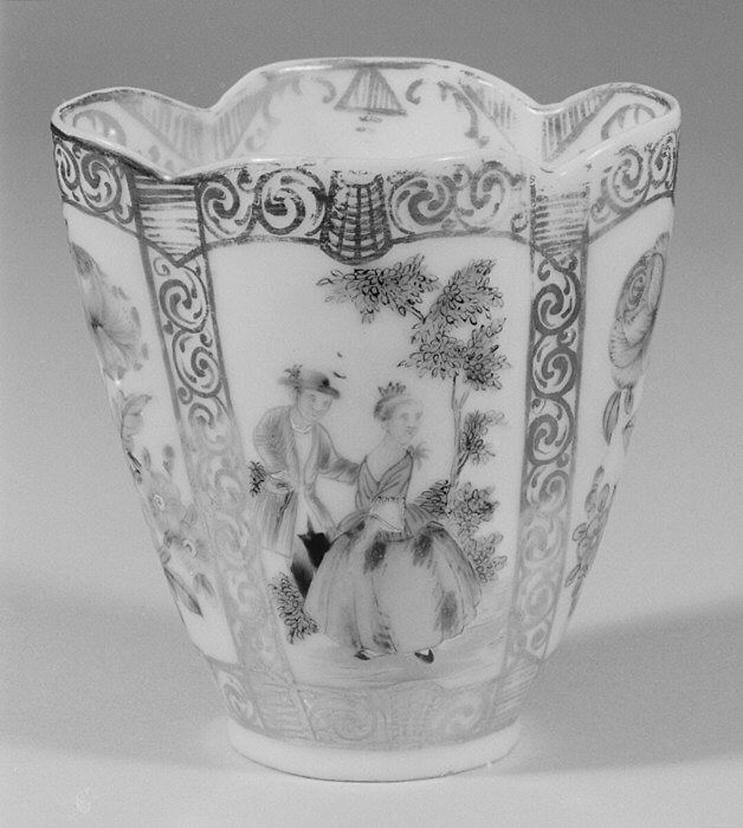 Cup and saucer (one of a pair), Hard-paste porcelain, Chinese, for European market