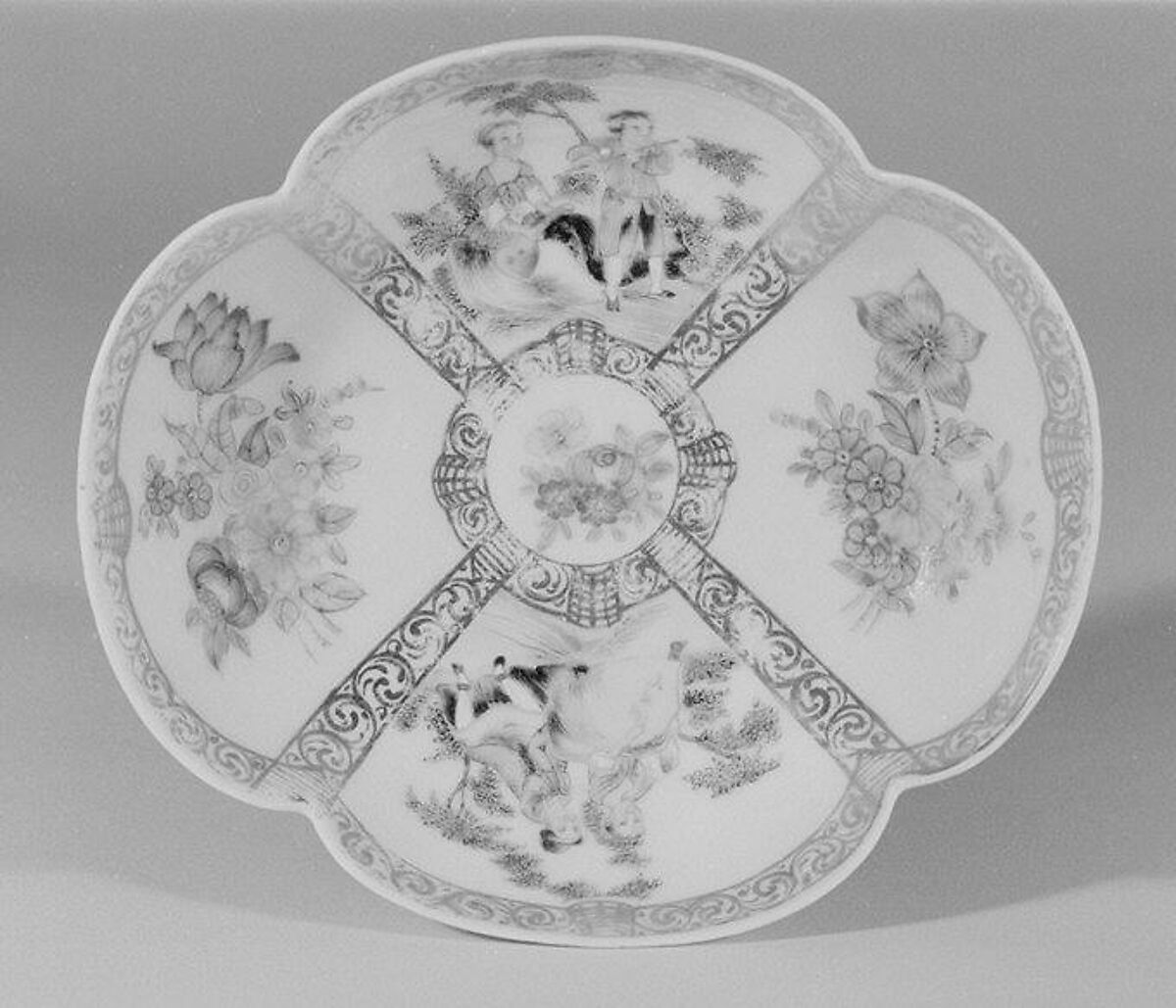 Cup and saucer (one of a pair), Hard-paste porcelain, Chinese, for European market