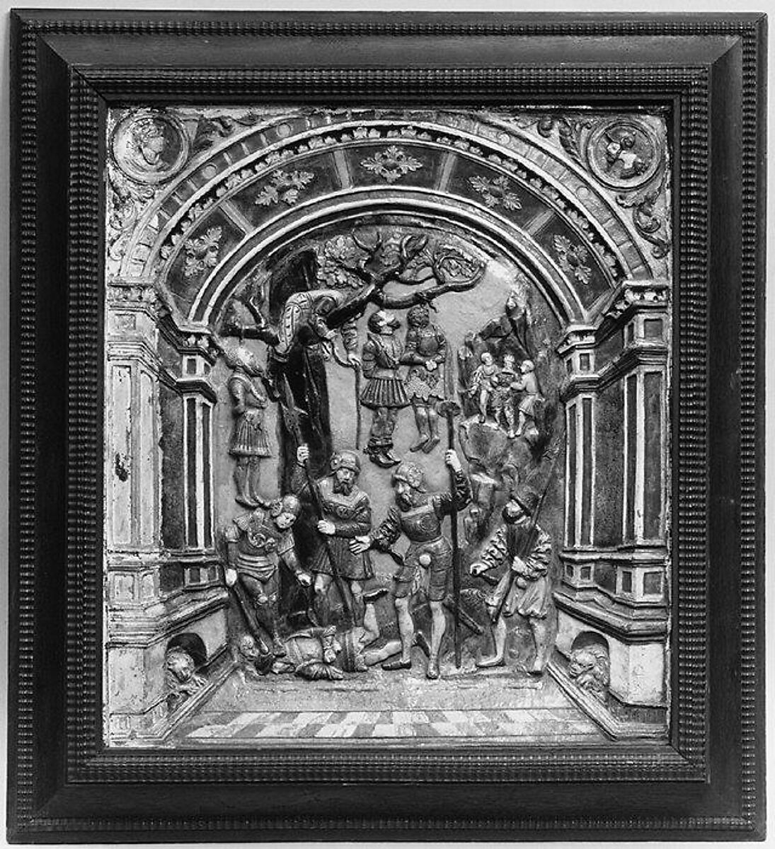 The Execution of the Five Kings of the Amorites, Hans Resch (active 1563–98), Lead-glazed earthenware (Hafnerware), Austrian, Salzburg 