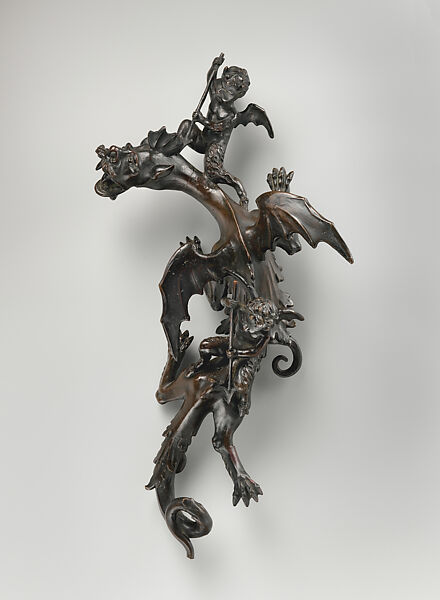 Doorknocker with Two Imps Goading a Dragon, Bronze, iron (hammer and bolt), Italian, Padua 