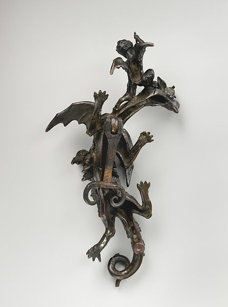 Doorknocker with Two Imps Goading a Dragon, Bronze, iron (hammer and bolt), Italian, Padua