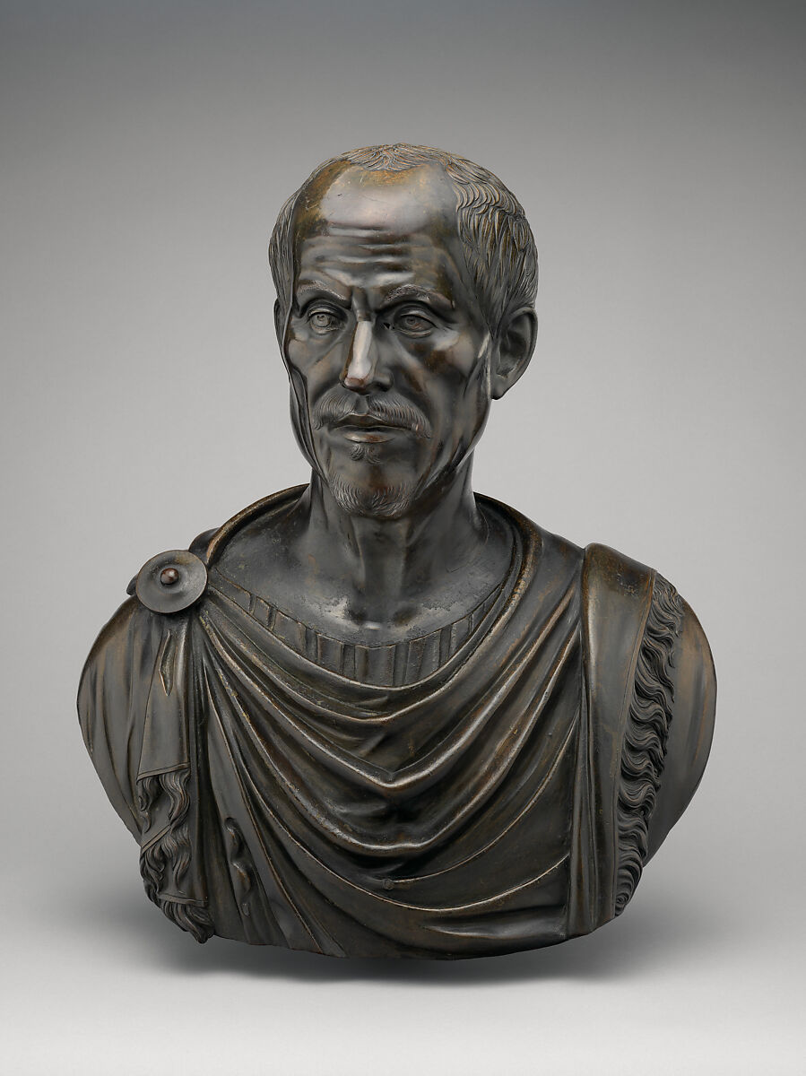 Bust of a Roman, Bronze, partially oil-gilt, Italian 