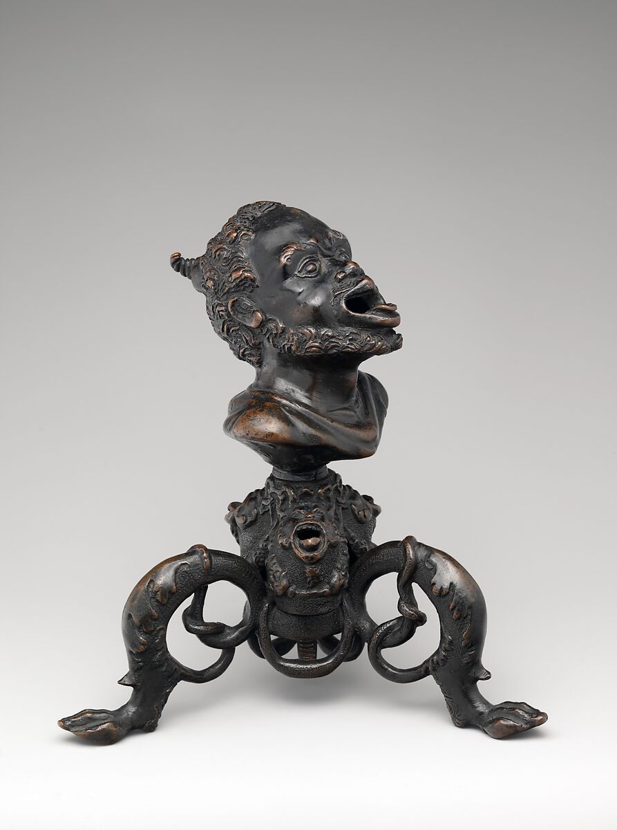 Oil lamp based on the form of an African’s head, Manner of Andrea Briosco, called Riccio (Italian, Trent 1470–1532 Padua), Bronze, probably Italian, Padua