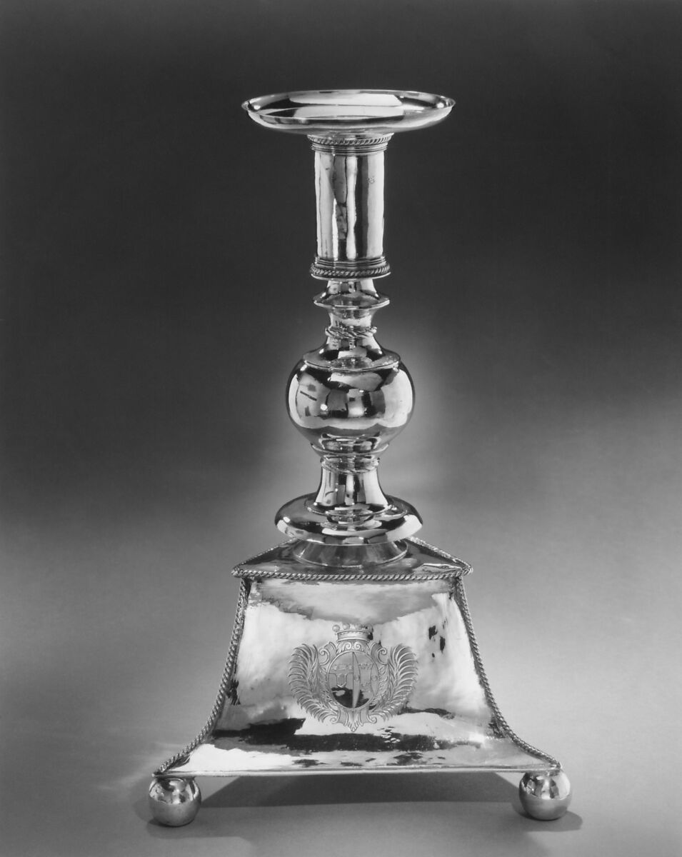 Candlestick (one of a set of six), J. C. (probably), London (ca. 1675–1676), Silver, British, London 