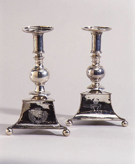 Candlestick (one of a set of six), I. O. (probably), York (ca. 1681–1682), Silver, British, York