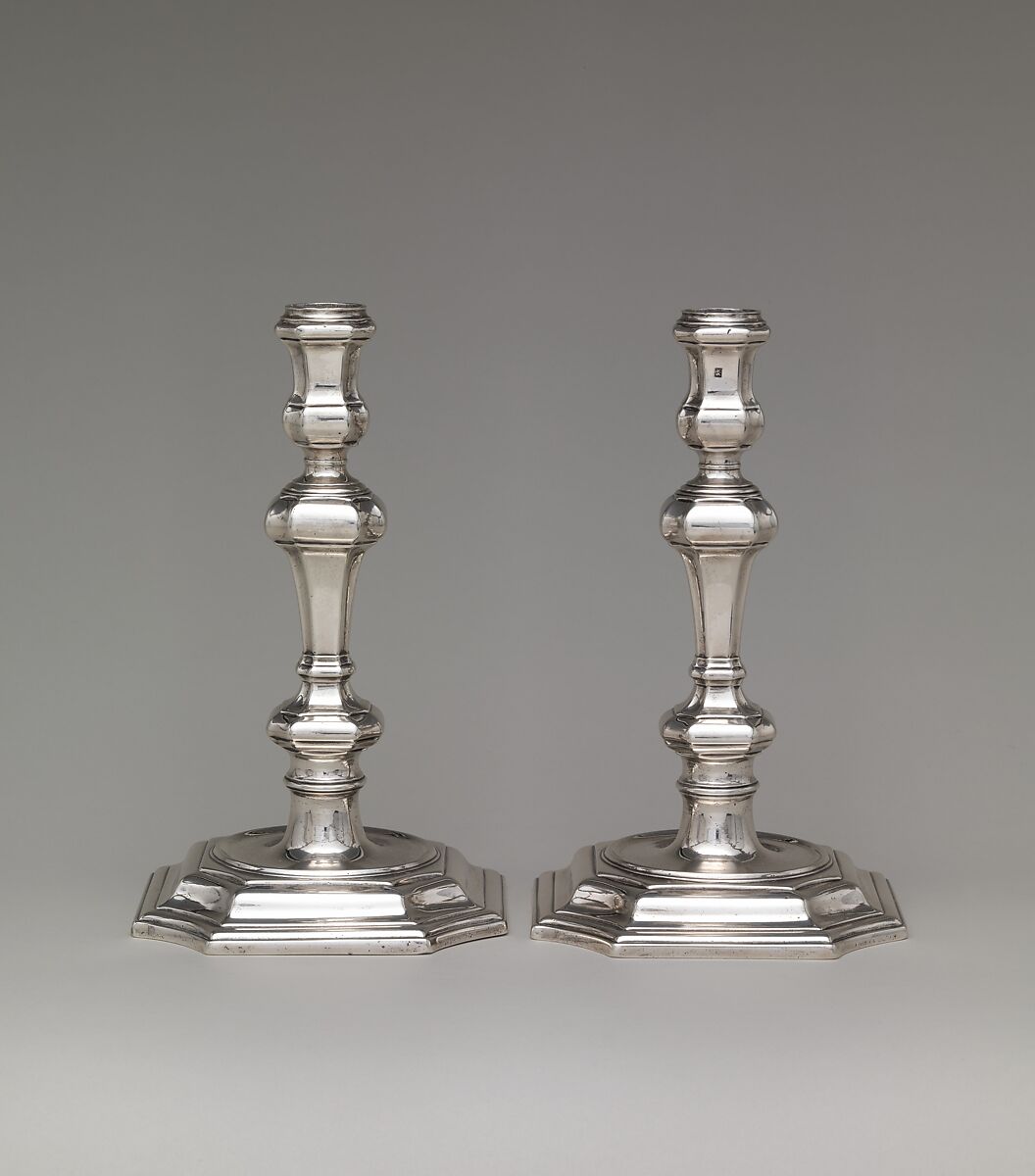 Pair of candlesticks, Paul de Lamerie (British, 1688–1751, active 1712–51), Silver, British, London 