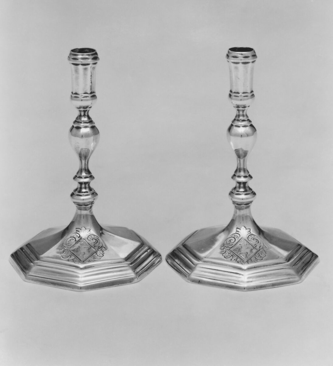 Pair of tapersticks, Thomas Merry I (active 1701–ca. 1724), Silver, British, London 