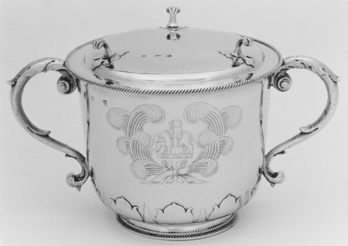 Two-handled cup with cover, Thomas Jenkins (active 1668–1708), Silver gilt, British, London 