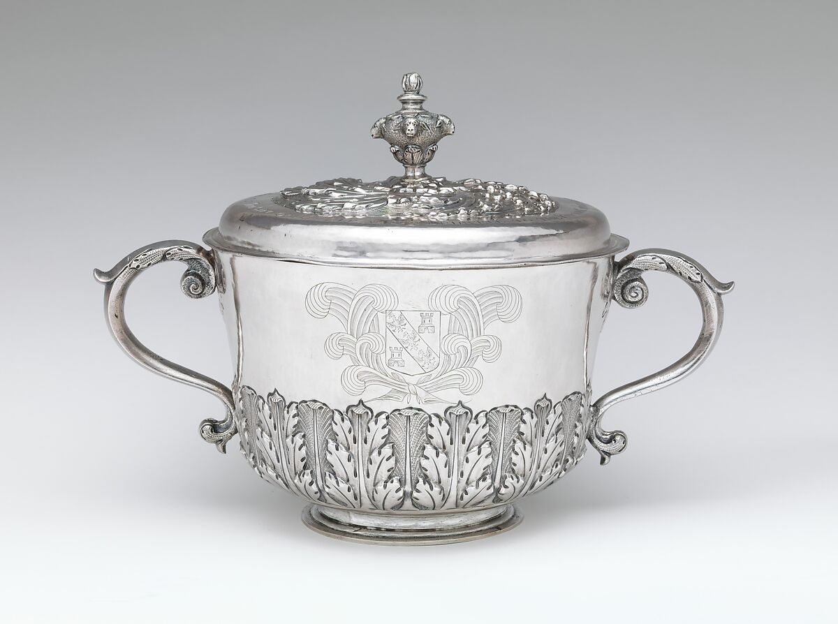 Two-handled cup with cover, I H (British, mid–late 17th century), Silver, British, London 