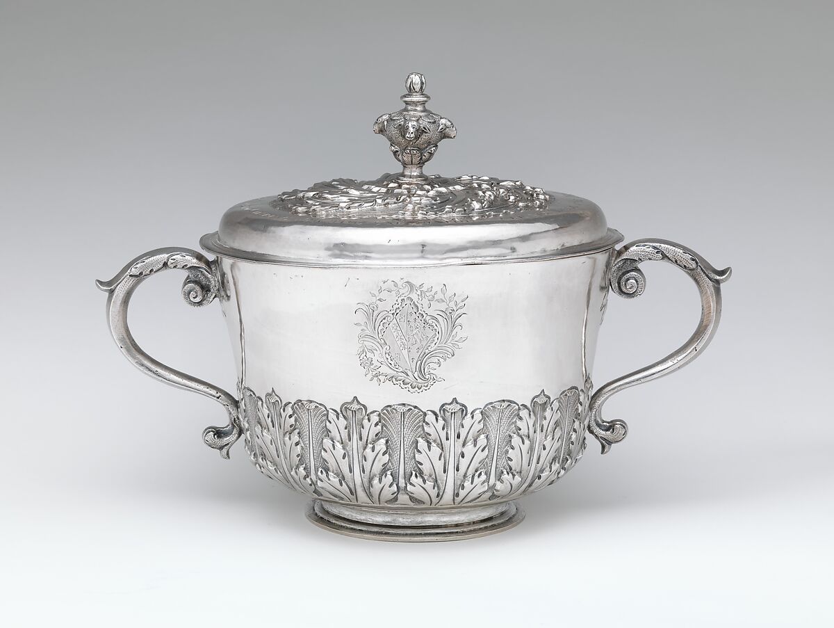 Two-handled cup with cover, I H (British, mid–late 17th century), Silver, British, London