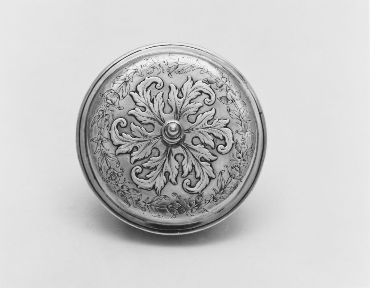 Bowl with cover and stand, F.S.S. (British, probably London, ca. 1680–90), Silver, silver gilt, British