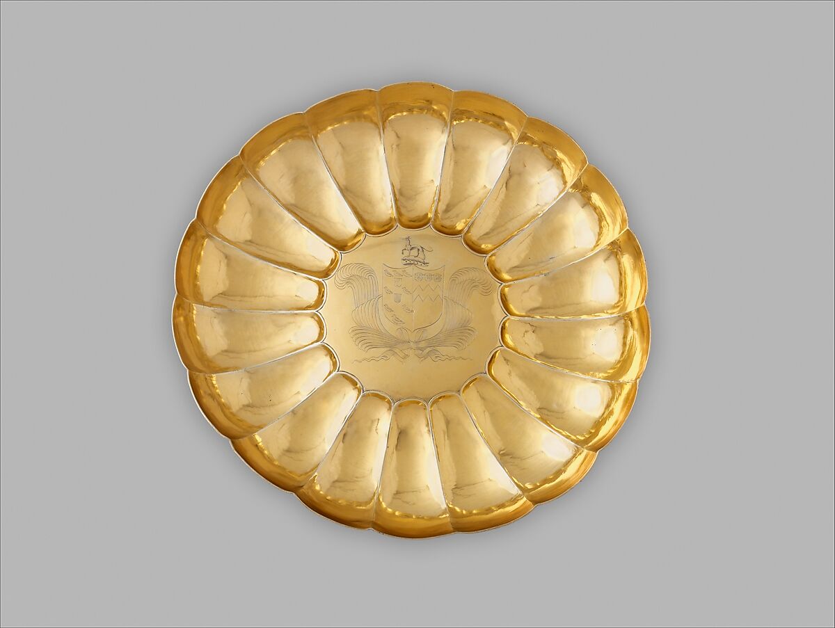 Dish (one of a pair), Anthony Ficketts (British, active 1635–85), Silver gilt, British, London 