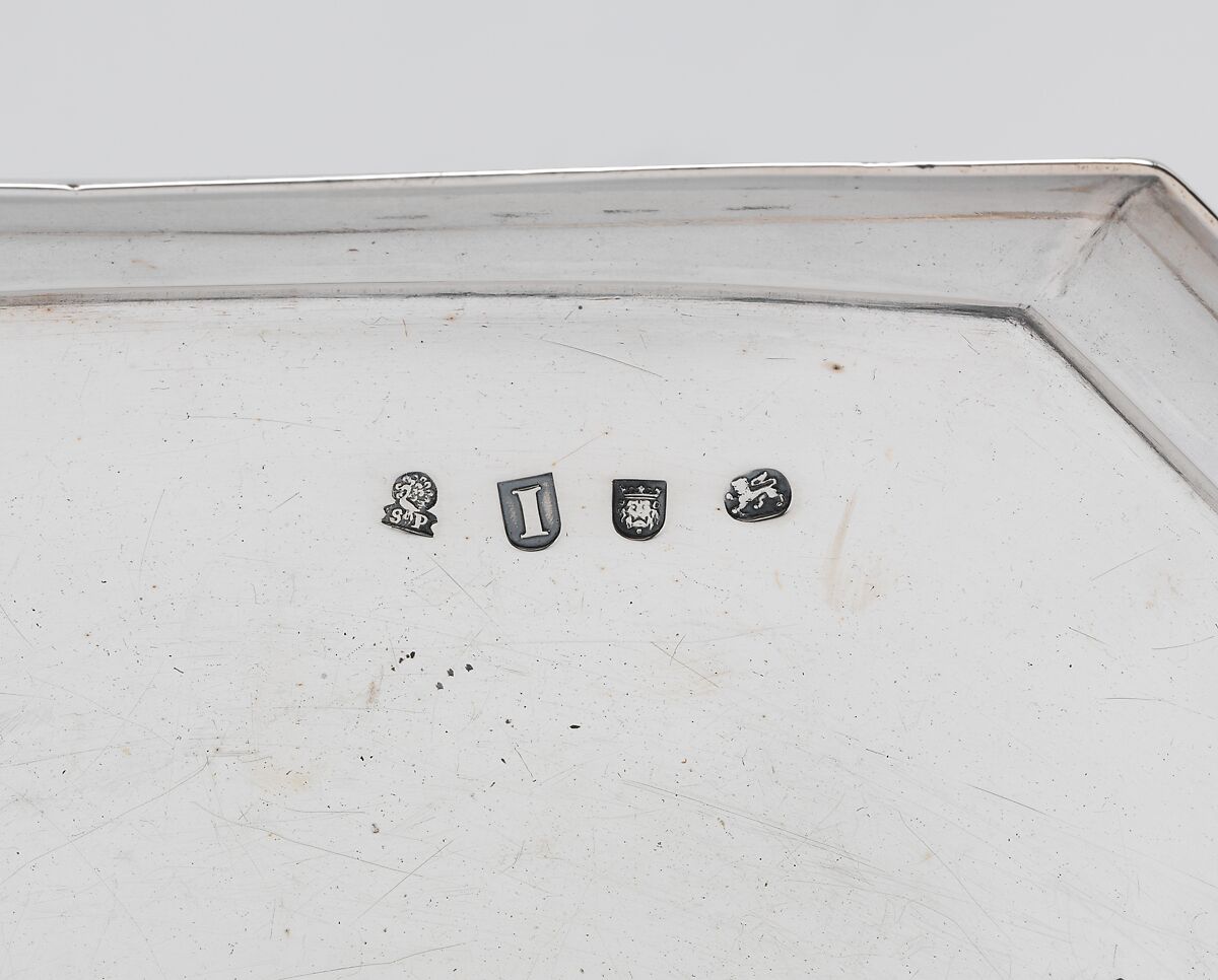 Teakettle, lamp, and table, Simon Pantin I (British, ca. 1672–1728), Silver, wood, British, London