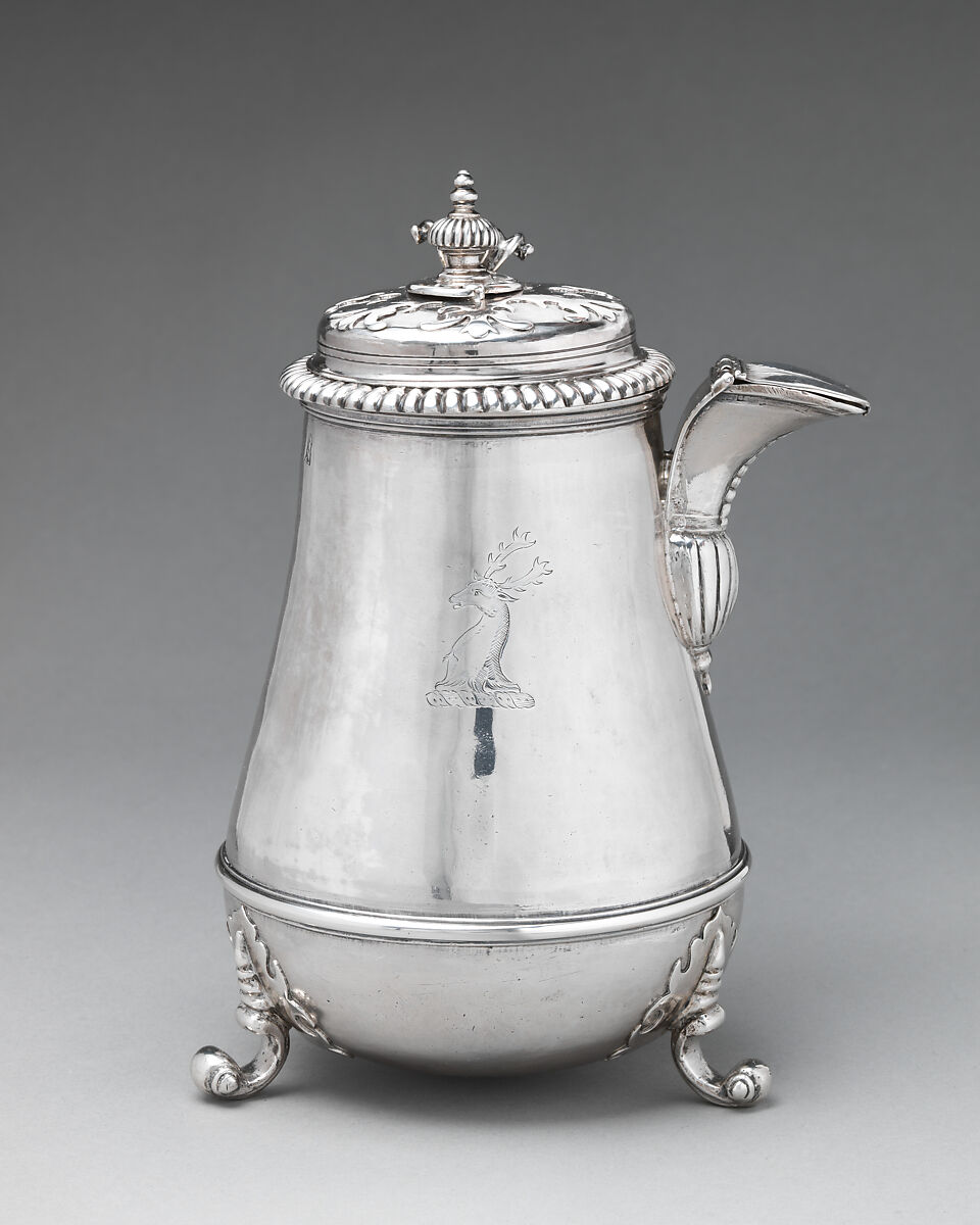 Chocolate pot, Benjamin Bradford (entered 1697), Silver, wood, British, London