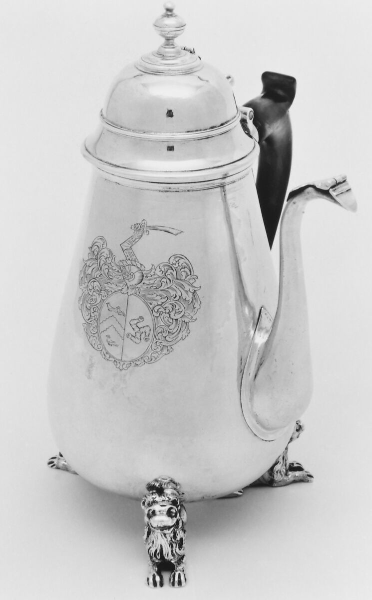 Chocolate pot, Nathaniel Lock (active 1687–1715, died 1749), Silver, wood, British, London 