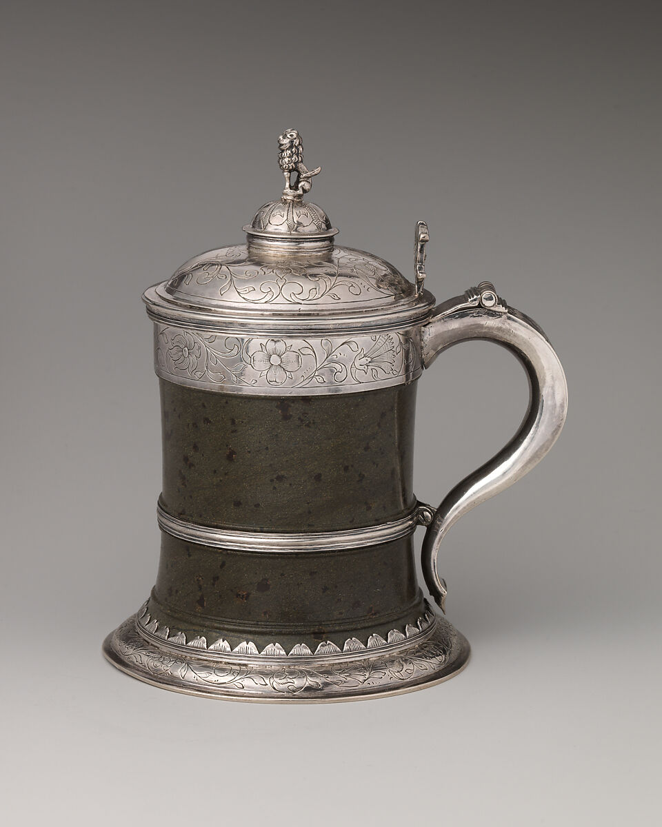 Tankard, Serpentine, silver, British 