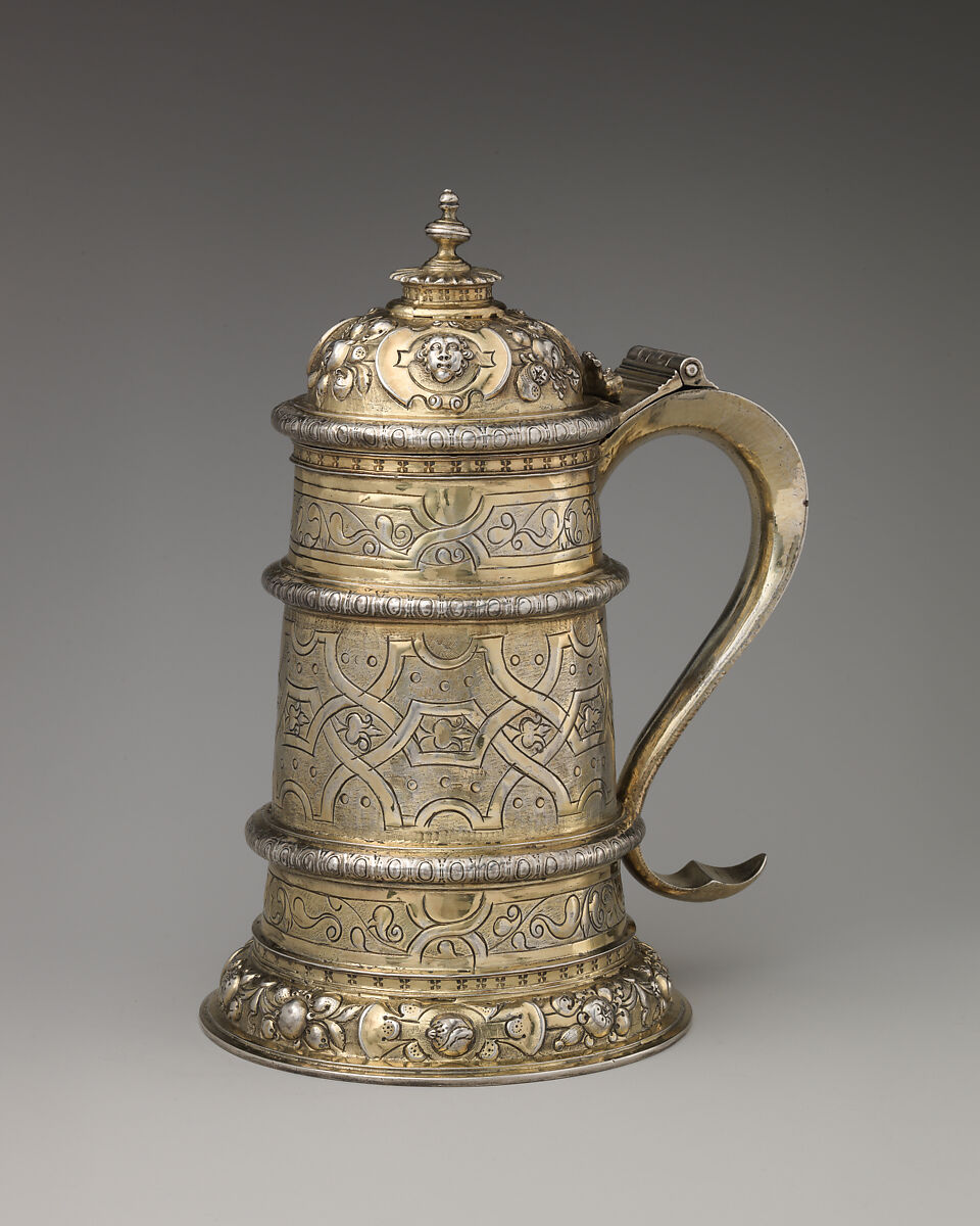 Tankard, John Harryson (British, active ca. 1570–86), Silver gilt, British, London