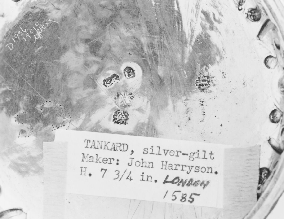 Tankard, John Harryson (British, active ca. 1570–86), Silver gilt, British, London