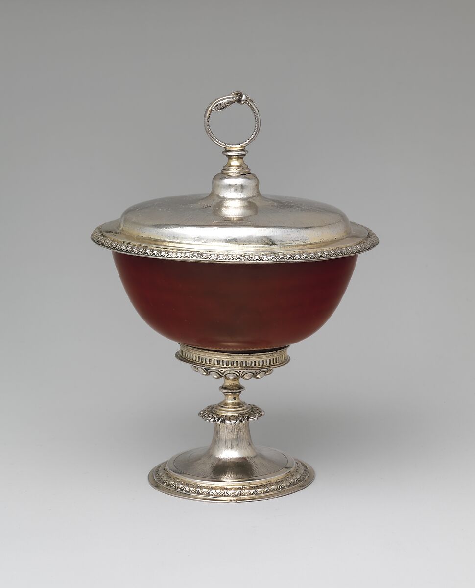 Wine cup with cover, Mounts by Affabel Partridge (British, active ca. 1551â1580), Chinese porcelain, silver-gilt, British, London mounts and Chinese porcelain