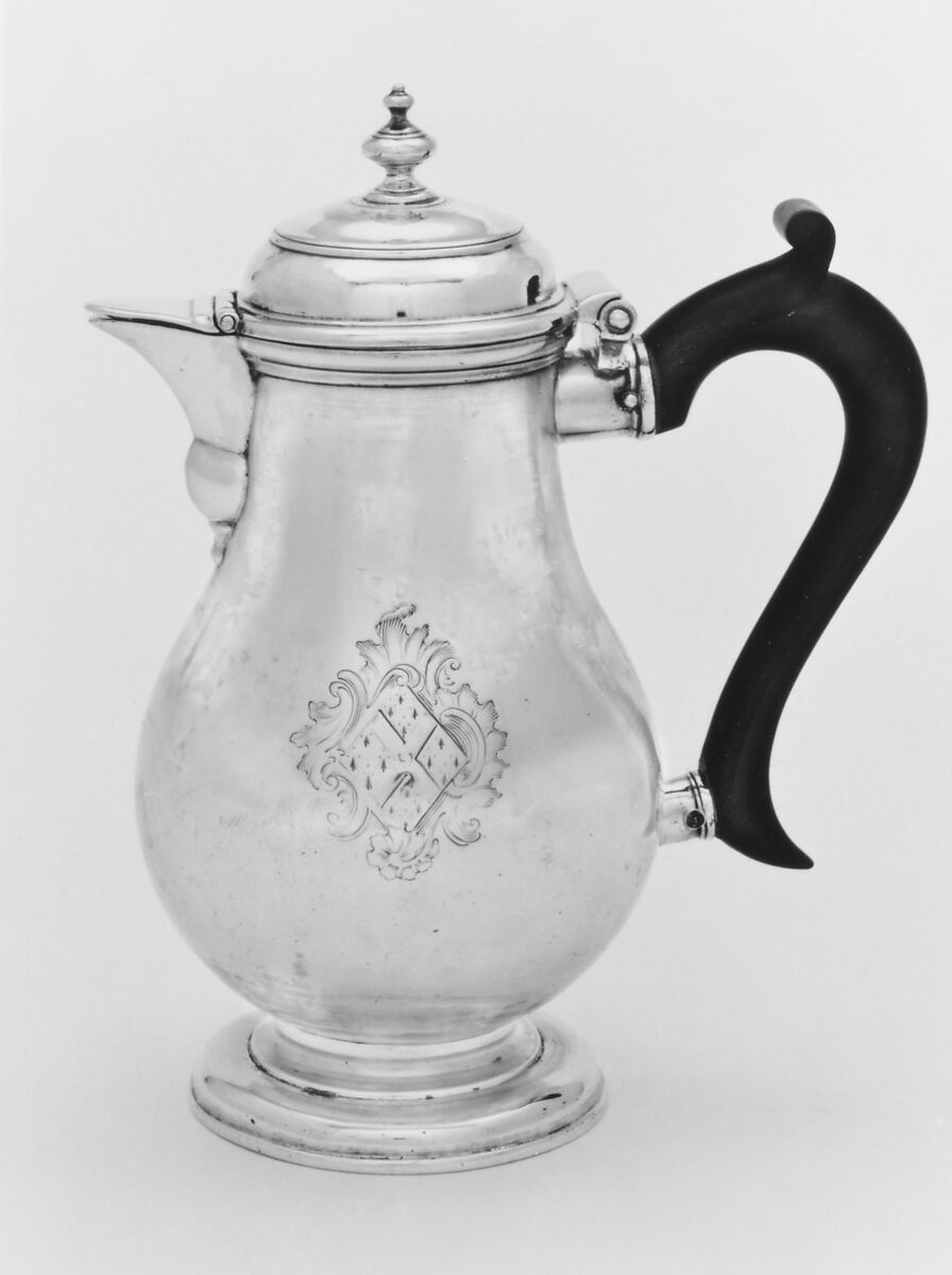Jug with cover, John Chartier (active 1697–1715), Silver, wood, British, London 