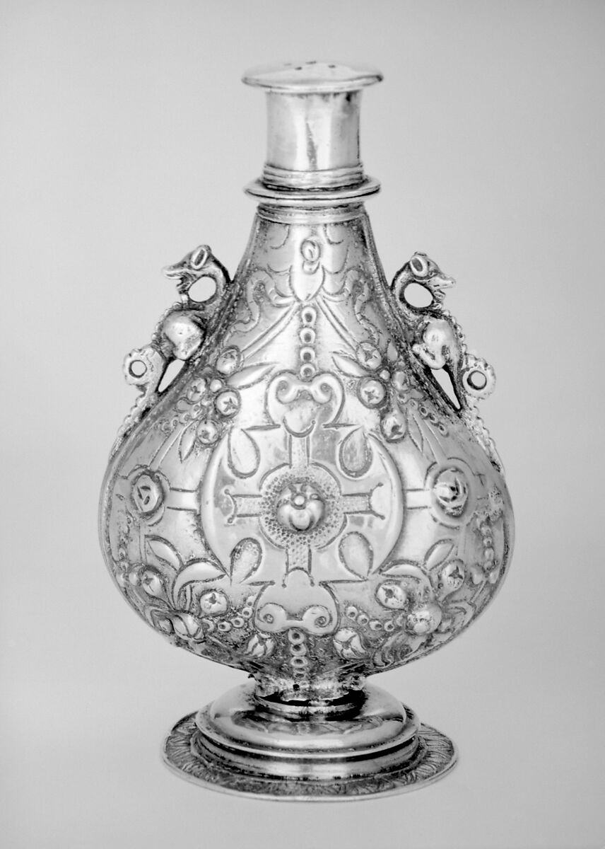Perfume bottle, Possibly by Jasper Fysher (ca. 1568–1585), Silver gilt, British, London