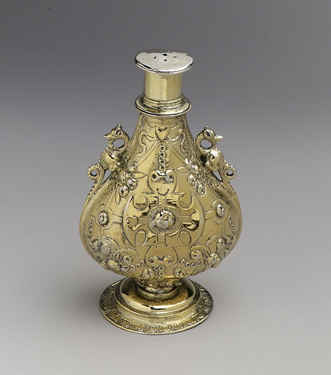 Perfume bottle, Possibly by Jasper Fysher (ca. 1568–1585), Silver gilt, British, London