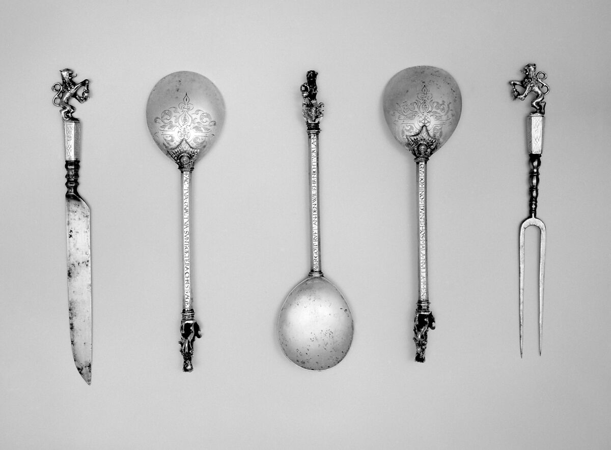 Three spoons, P. N., Silver, parcel gilt, German, Leipzig 