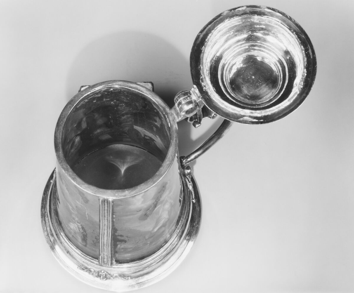 Tankard, Images based on printed designs by Dietrich Mayer (Swiss, 1572–1658), Gilded silver, reverse-painted glass (verre églomisé), Swiss, Zurich