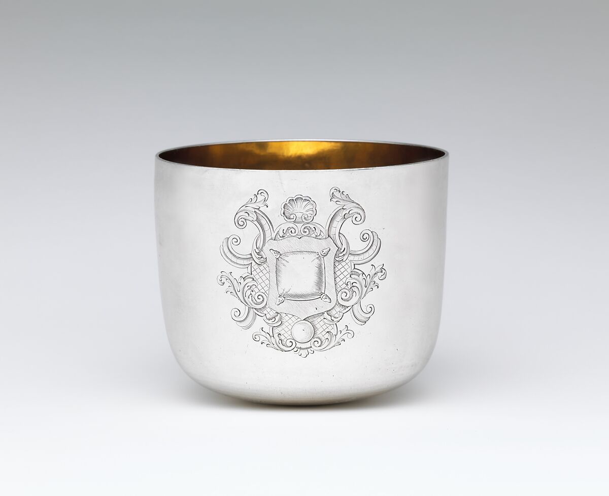 Tumbler cup, Joseph Ward (active 1689–1734), Silver, gilded interior, British, London 