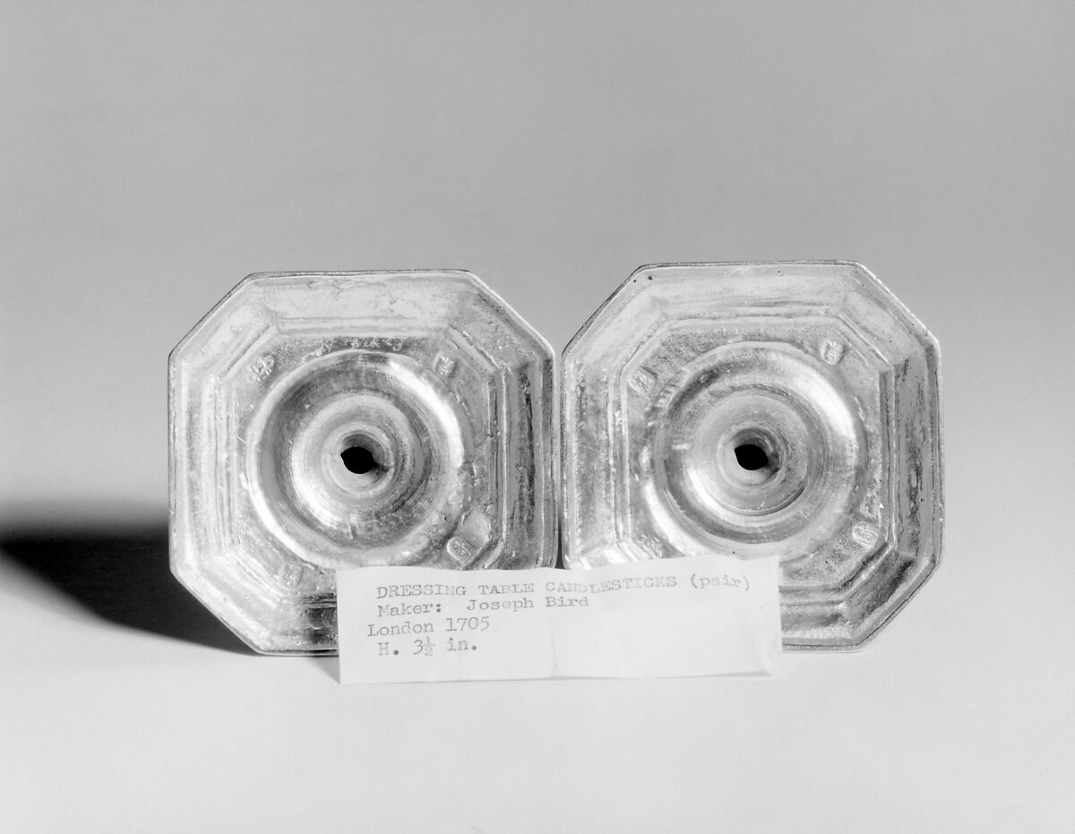Pair of dressing table candlesticks, Joseph Bird (active before 1685, died 1735), Silver, British, London