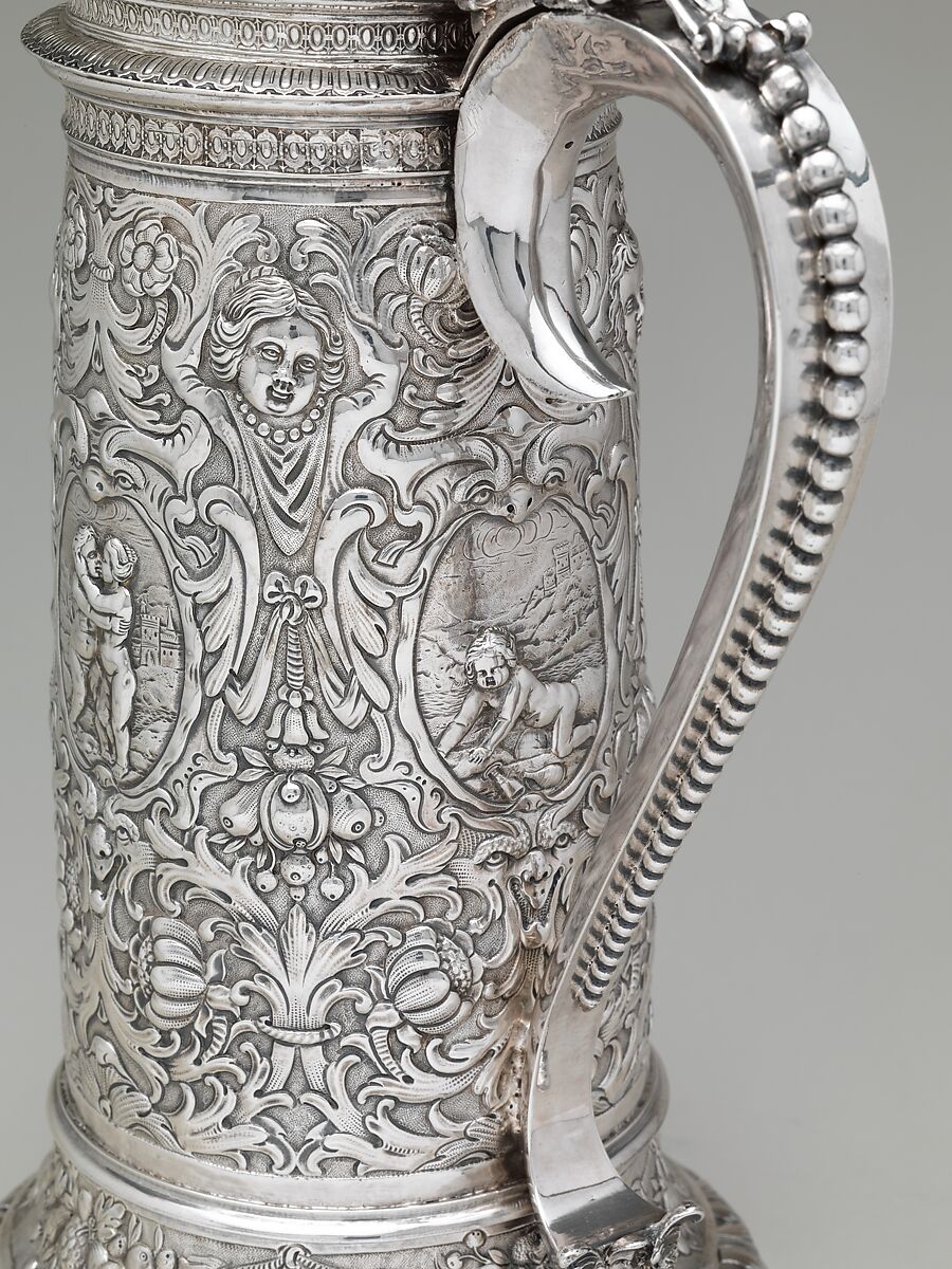Flagon (one of a pair), Attributed to Richard Blackwell II (British, active ca. 1646–1670), Gilded silver, British, London