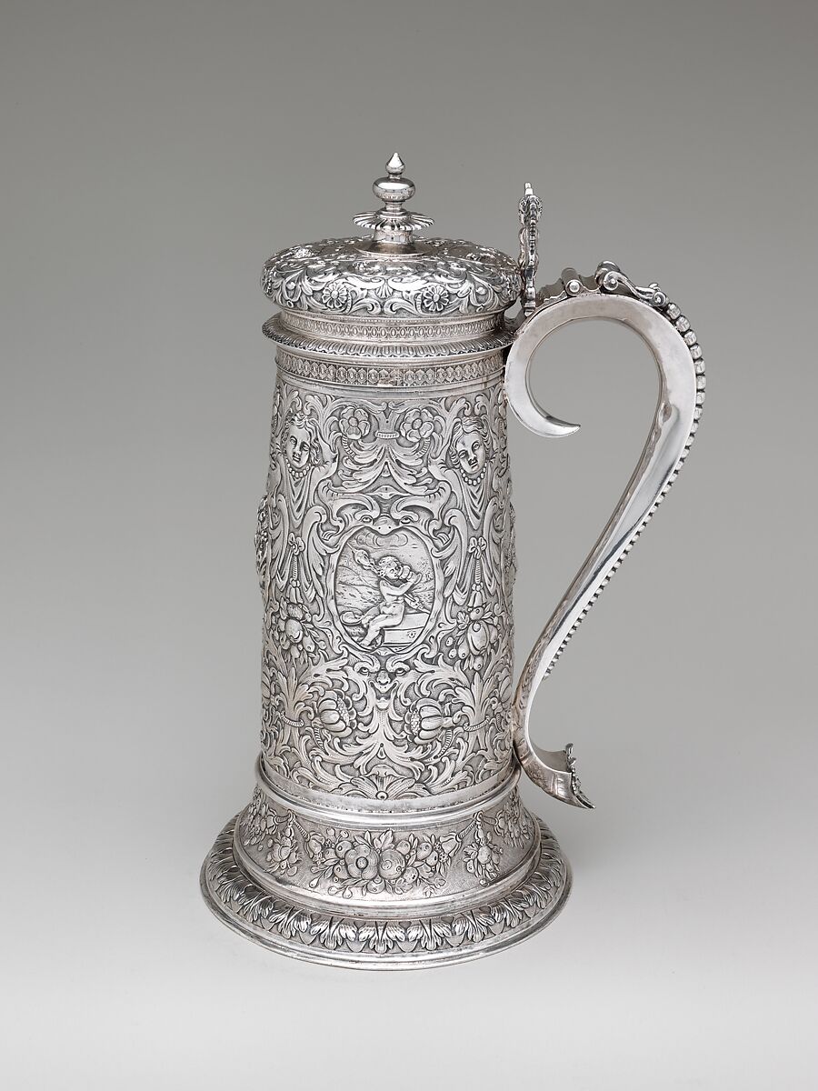 Flagon (one of a pair), Attributed to Richard Blackwell II (British, active ca. 1646–1670), Gilded silver, British, London 