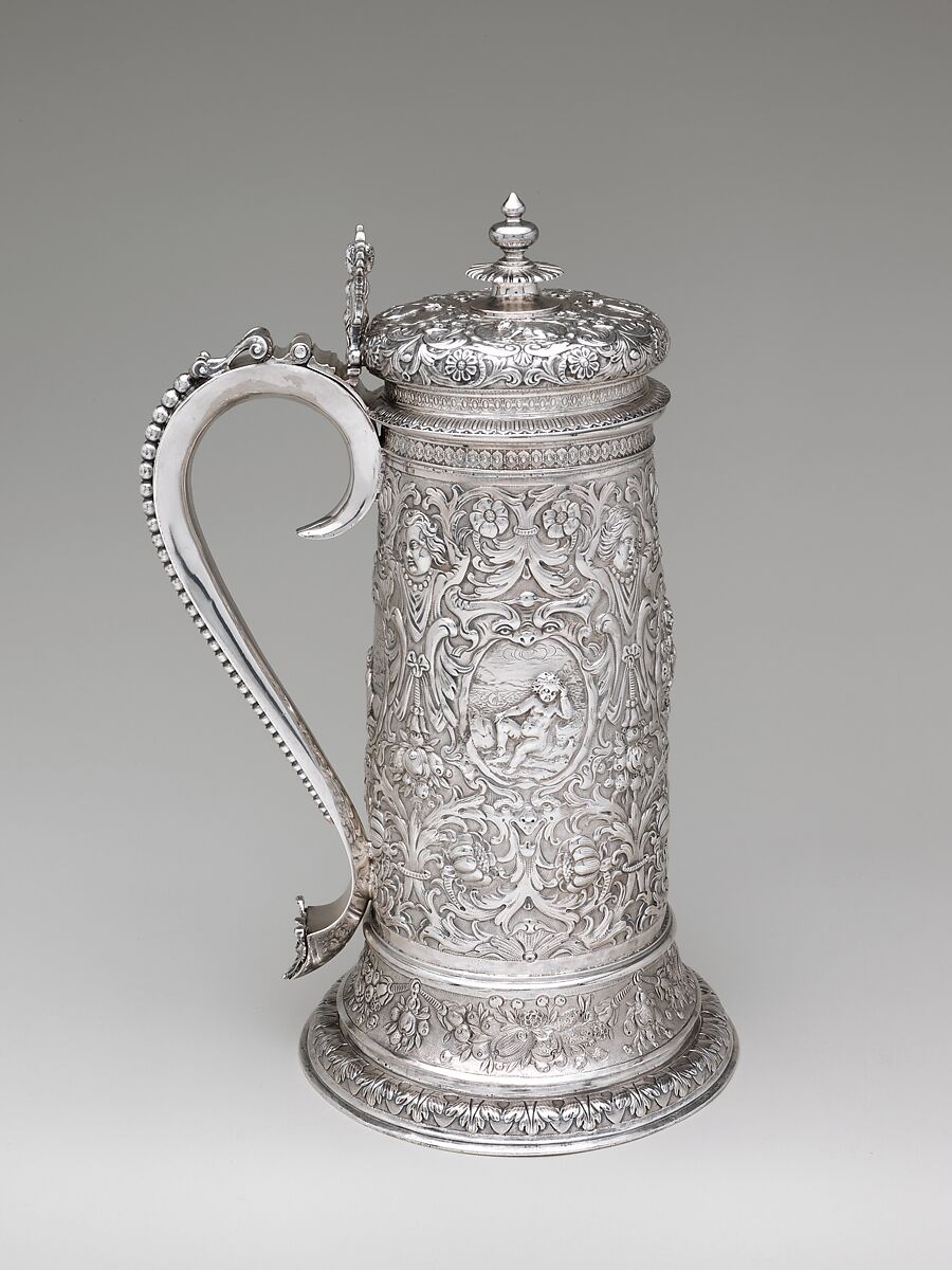 Flagon (one of a pair), Attributed to Richard Blackwell II (British, active ca. 1646–1670), Gilded silver, British, London