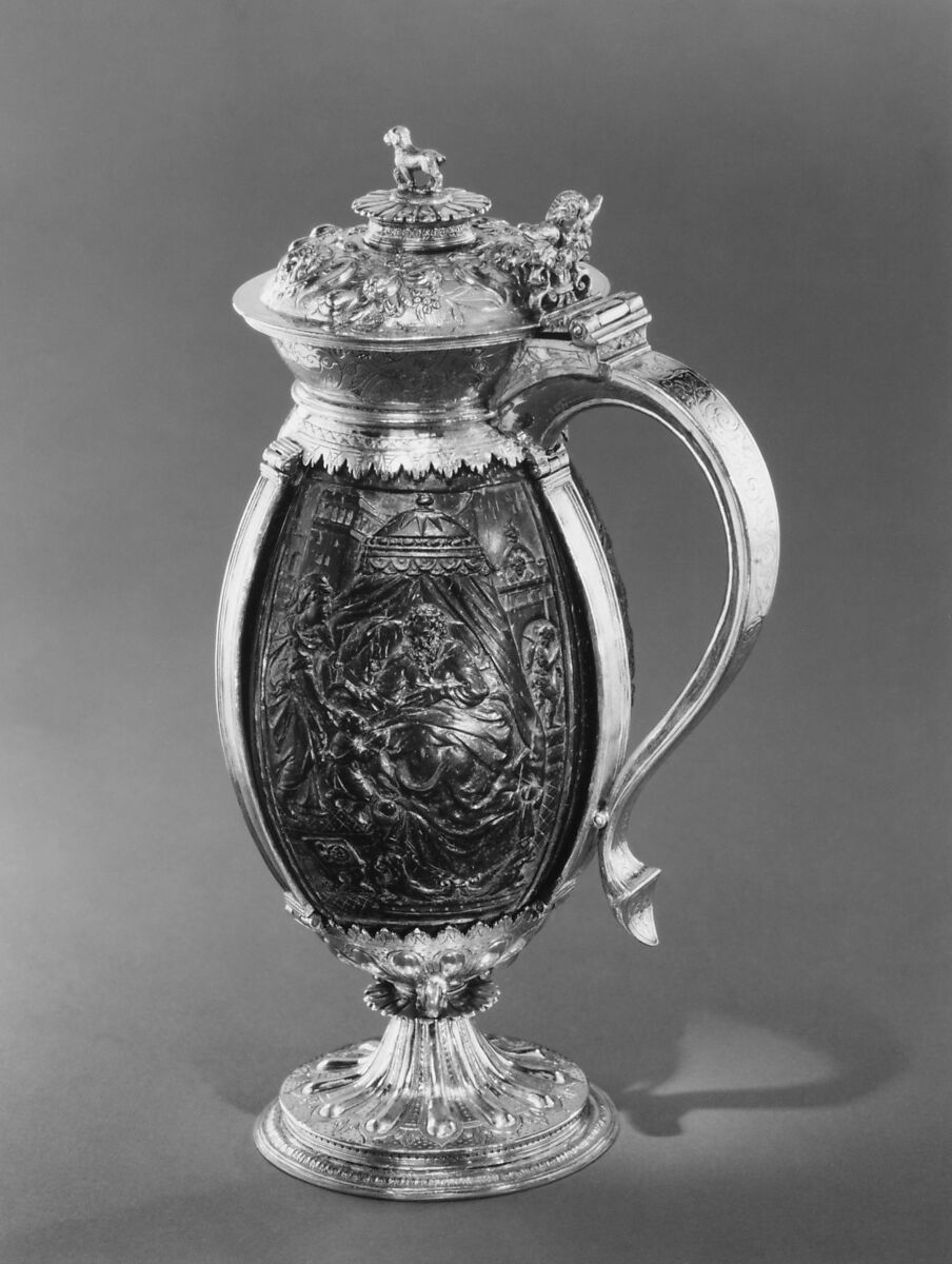 Jug with cover, Silver gilt, coconut, British, London 